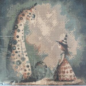 Giant Cat with Little Witch Hat Girl Diamond Dot Art Picture Painting
